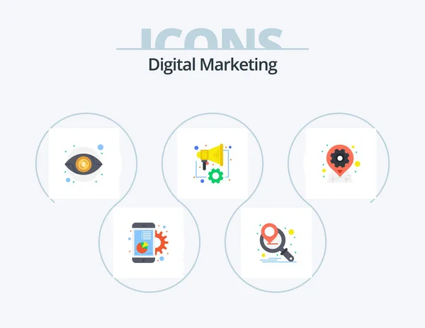 Digital Marketing Flat Icon Pack Icon Design Geo Speaker Eye — Stock Vector