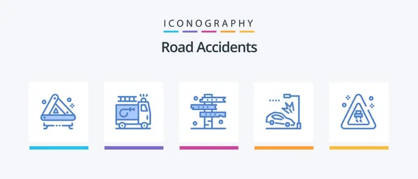 Road Accidents Blue Icon Pack Including Signaling Crash Cowboy Car — Stock Vector