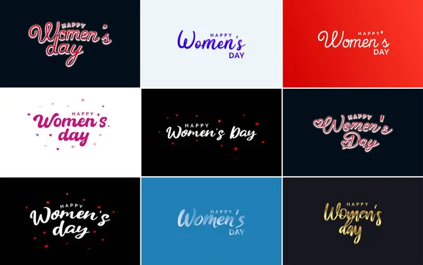 Happy Women Day Greeting Card Template Hand Lettering Text Design — Stockvektor