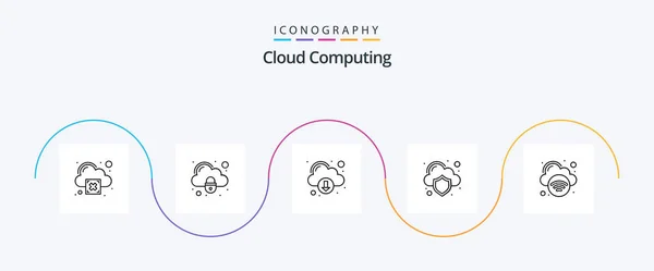 Cloud Computing Line Icon Pack Including Internet Download Protection Cloud — Stock Vector