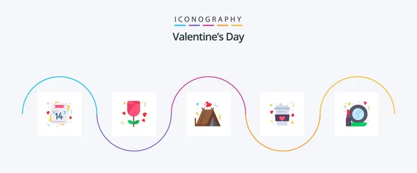 Valentines Day Flat Icon Pack Including Glass Long Camping Drink — Stok Vektör