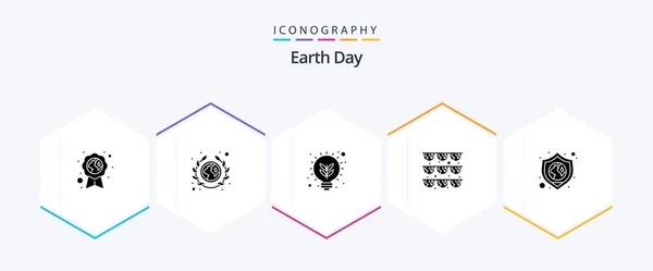 Earth Day Glyph Icon Pack Including Protect Green Society Garland — Vettoriale Stock
