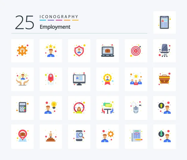 Employment Flat Color Icon Pack Including Target Arrow Employee Office — Vettoriale Stock