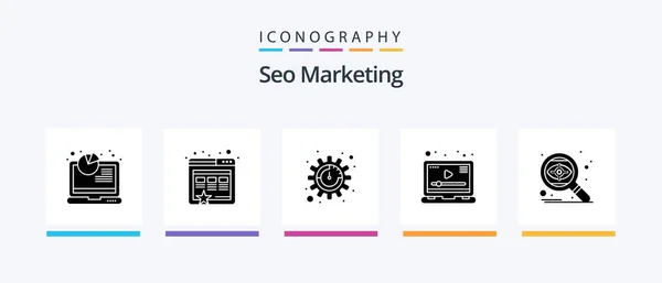 Seo Marketing Glyph Icon Pack Including Eye Seo Seo Search — Stockový vektor