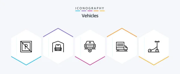 Vehicles Line Icon Pack Including Transport Scooter Car Van Delivery — 图库矢量图片