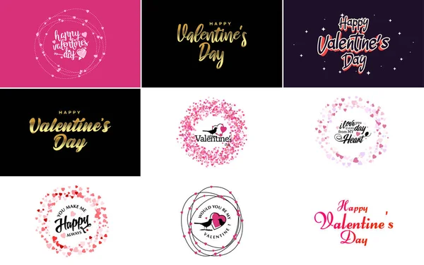 Happy Valentine Day Greeting Card Template Floral Theme Red Pink — Vetor de Stock