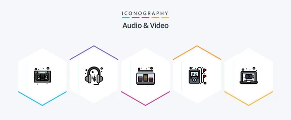 Audio Video Filledline Icon Pack Including Player Laptop Control Player — Image vectorielle