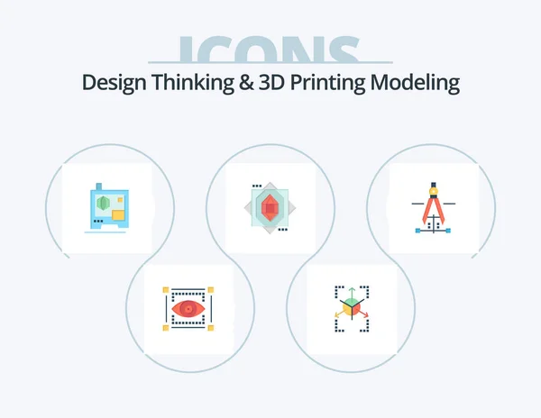 Design Thinking Printing Modeling Flat Icon Pack Icon Design Education — Image vectorielle