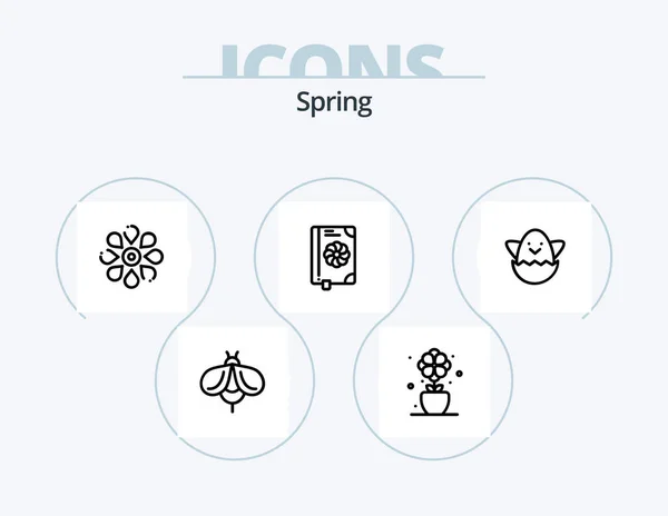 Spring Line Icon Pack Icon Design Glasses Nature Bee Floral — 图库矢量图片