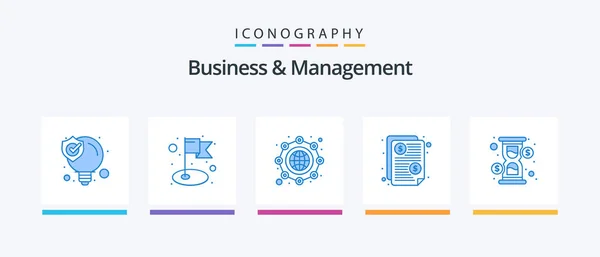 Business Management Blue Icon Pack Including Loading Glass International Paid — Vettoriale Stock