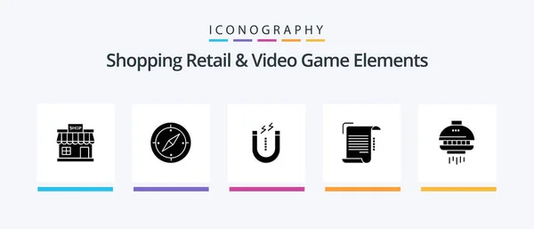 Shoping Retail Video Game Elements Glyph Icon Pack Including Guidelines — Vetor de Stock