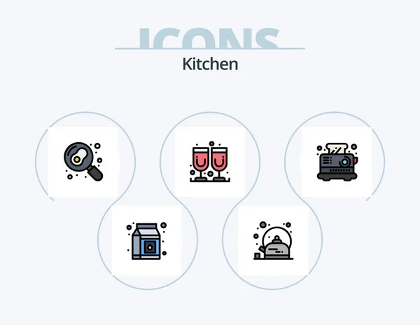 Kitchen Line Filled Icon Pack Icon Design Plates Kitchen Kitchen — Stockový vektor