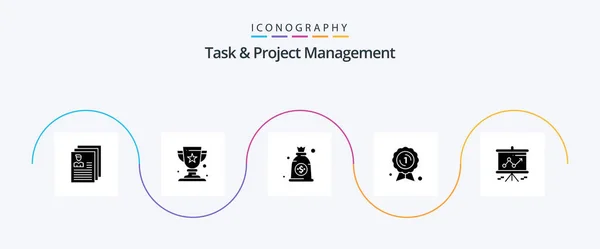 Task Project Management Glyph Icon Pack Including Badge Award Cup — Vector de stock