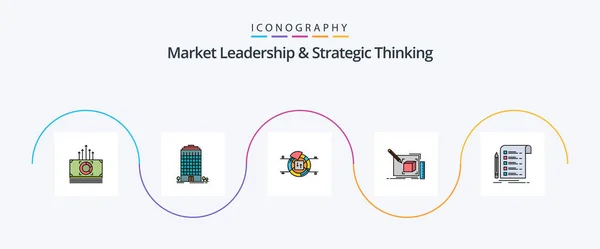 Market Leadership Strategic Thinking Line Filled Flat Icon Pack Including — Stok Vektör