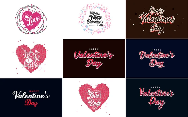 Happy Valentine Day Greeting Card Template Floral Theme Red Pink — Vettoriale Stock