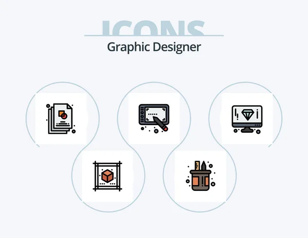 Graphic Designer Line Filled Icon Pack Icon Design Pencil Holder — Stockvektor