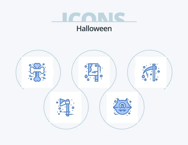 Halloween Blue Icon Pack Icon Design Halloween Axe Cross Bone — 图库矢量图片
