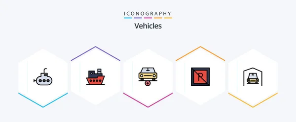 Vehicles Filledline Icon Pack Including Car Garage More Park — Archivo Imágenes Vectoriales