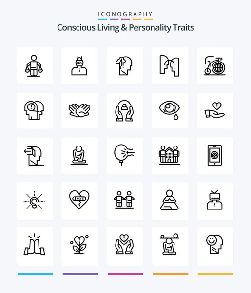Creative Concious Living Personality Traits Outline Icon Pack Mind Brain — Archivo Imágenes Vectoriales