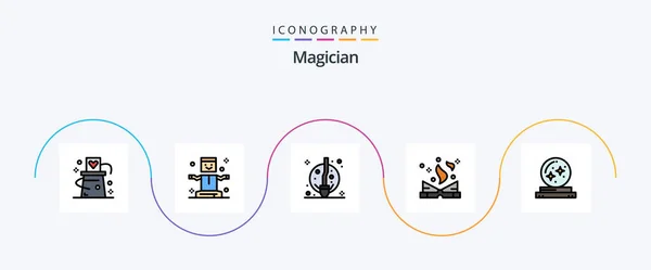 Magician Line Filled Flat Icon Pack Including Ball Magic Magic — Vetor de Stock
