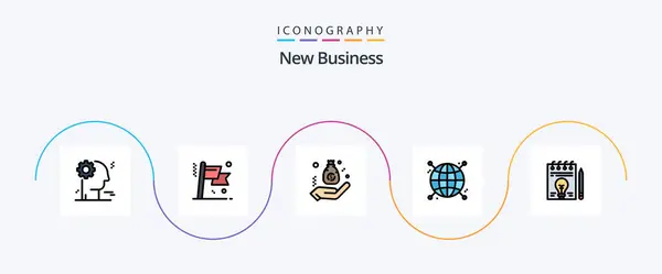 New Business Line Filled Flat Icon Pack Including Document Network — Wektor stockowy