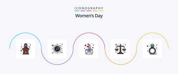 Womens Day Line Filled Flat Icon Pack Including Present Scales — Wektor stockowy
