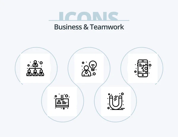 Business Teamwork Line Icon Pack Icon Design Power Magnet Pyramid — Διανυσματικό Αρχείο