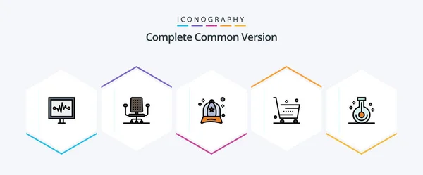 Complete Common Version Filledline Icon Pack Including Chemistry Shopping Cap — 图库矢量图片