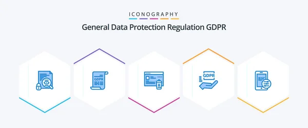 Gdpr Blue Icon Pack Including Mobile Protection Gdpr Hand Compliance — Stock Vector