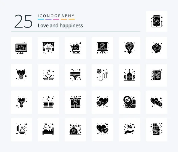 Love Solid Glyph Icon Pack Including Energy Romance Cart Presentation — Stok Vektör