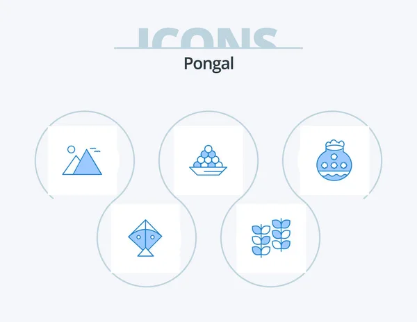 Pongal Blue Icon Pack Icon Design Sweet Indian Giza Dessert — Vettoriale Stock