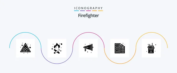 Firefighter Glyph Icon Pack Including Radio Transceiver Risk Megaphone House — Vettoriale Stock