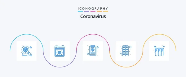 Coronavirus Blue Icon Pack Including Test Experiment Online Medicine Tablet — Image vectorielle