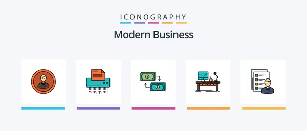 Modern Business Line Filled Icon Pack Including Global Business Business — Stockvektor