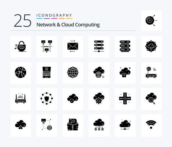 Network Cloud Computing Solid Glyph Icon Pack Including Network Storage — Stock Vector