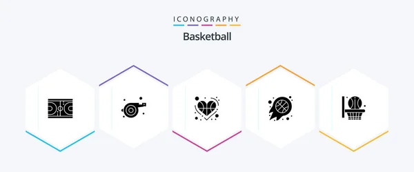 Basketball Glyph Icon Pack Including Sport Fire Ball Basketball Player — Archivo Imágenes Vectoriales