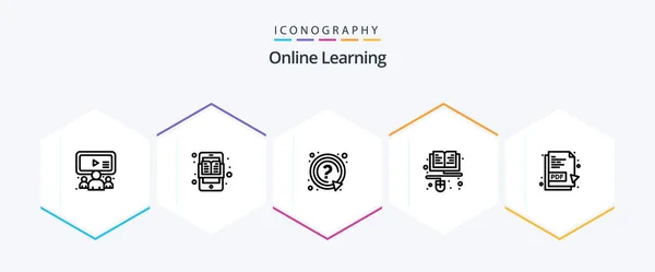 Online Learning Line Icon Pack Including Pdf Document Online Ask — Wektor stockowy