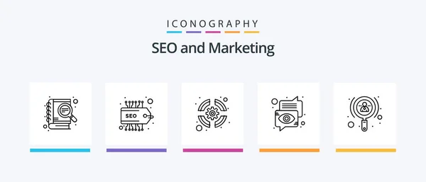 Seo Line Icon Pack Including Cog Consulting Media Chat Worldwide — Stok Vektör