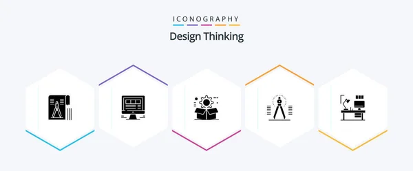 Design Thinking Glyph Icon Pack Including Tool Compass Internet Configuration – stockvektor