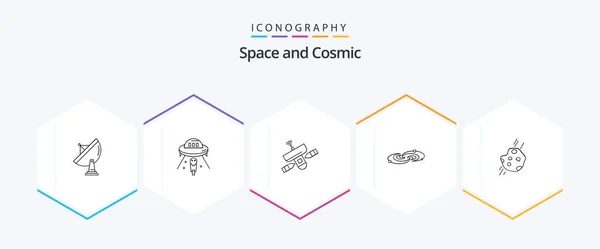 Space Line Icon Pack Including Astronomy Signal Ufo Space Antenna — Stockvektor