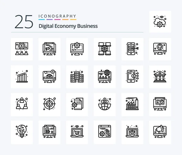 Digital Economy Business Line Icon Pack Including Computer Smartphone Digital — Stok Vektör