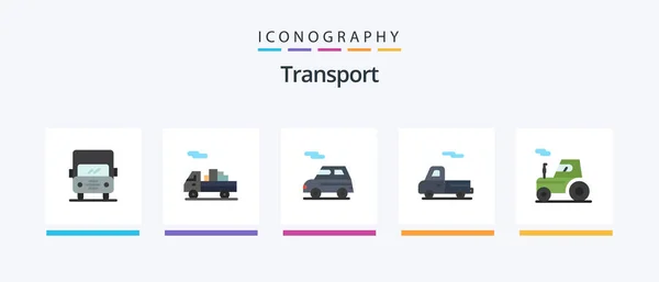 Transport Flat Icon Pack Including Truck Tractor Car Car Transport — Stockvector