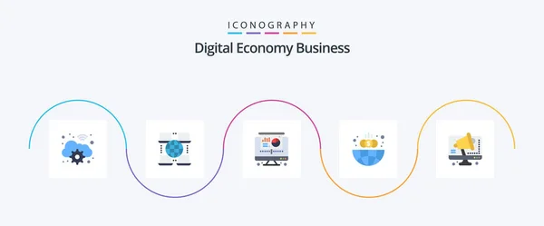 Digital Economy Business Flat Icon Pack Including Computer Conference Projector — Stok Vektör