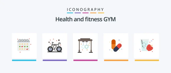 Gym Flat Icon Pack Including Fruit Pills Fitness Muscle Gym — Image vectorielle