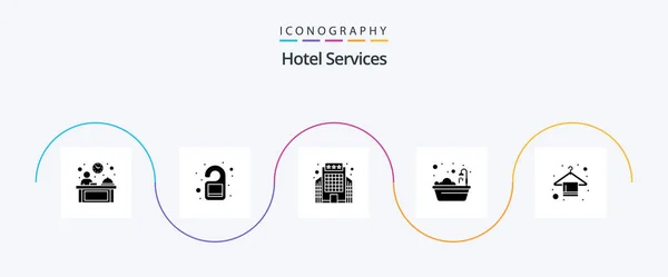 Hotel Services Glyph Icon Pack Including Hanger Hotel Hanger Bathtub — Διανυσματικό Αρχείο