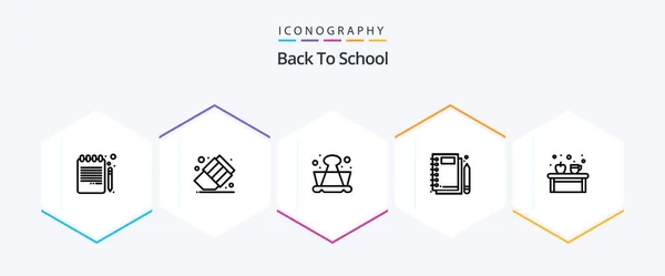 Back School Line Icon Pack Including Cup Writing Education Stationery — Vector de stock