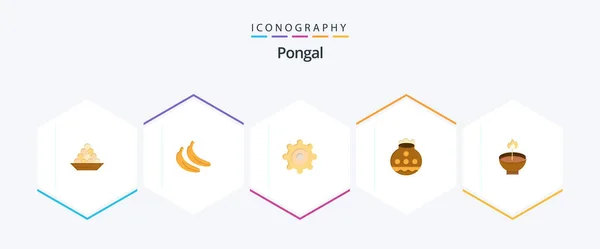 Pongal Flat Icon Pack Including Celebrate Pongal Food Water Pot — Stock vektor