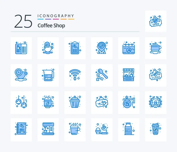 Coffee Shop Blue Color Пакет Значков Включая Календарь Расположение Пей — стоковый вектор