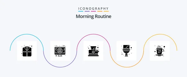 Morning Routine Glyph Icon Pack Including Tea Cup Toast Mirror — Stockový vektor