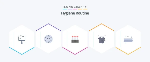 Hygiene Routine Flat Icon Pack Including Towel Cosmetic Cleaning Hanging — Stockvector
